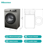 Hisense Lavadora Inox 8 kg Carga Frontal WFQP8014EVMT 1400 rpm - Imagen 4